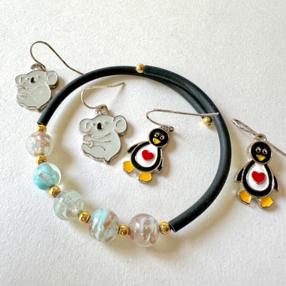 Penguin and Koala Earrings, Bracelet Set - Picture 1 of 5